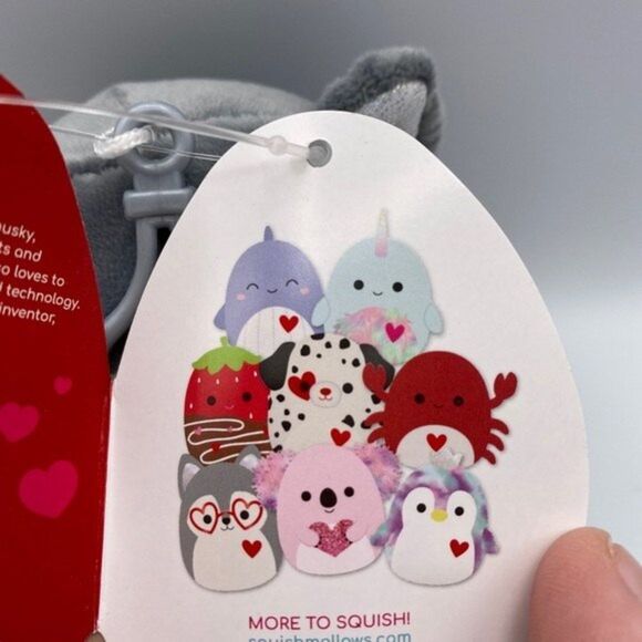 Squishmallow 3.5” Valentines Heart Eye Glasses Ryan Husky Clip On Keychain- NWT - Picture 5 of 7